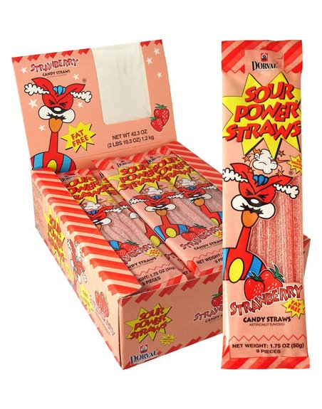 853 - Sour Power Straws Strawberry - 24ct - Box:  - Loc: L12