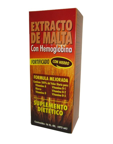 16006 - Extracto de Malta Hemoglobina - 16 fl. oz. (Case of 12) - Box:  - Loc: K2