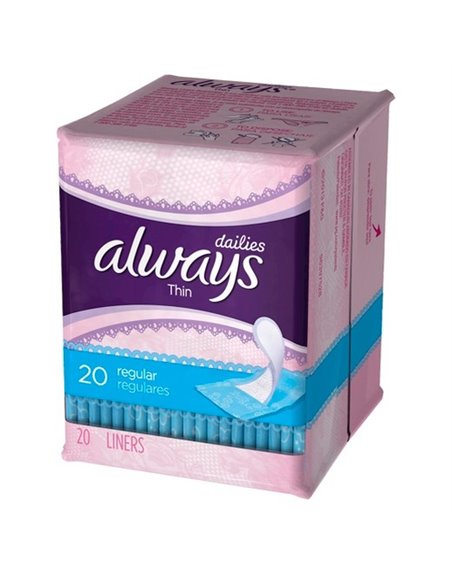 17713 - Always Dailies Thin Regular (Pantiliners) - 24 x 20's 08279 - Box:  - Loc: I3