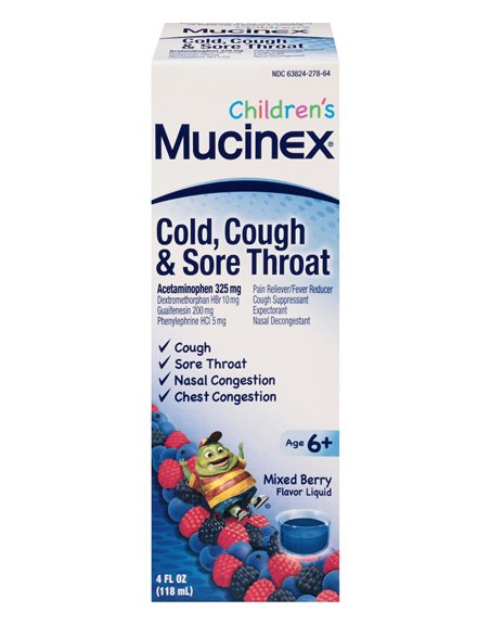 17826 - Mucinex Children's Cold, Cough & Sore Throat - 4 fl. oz. - Box:  - Loc: K4