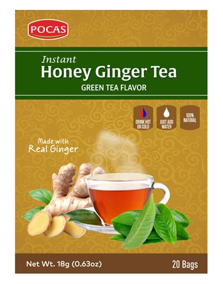 18048 - Pocas Honey Ginger Tea, Green Tea Flavor - 18gr/20ct. (Case Of 24) - Box:  - Loc: M2