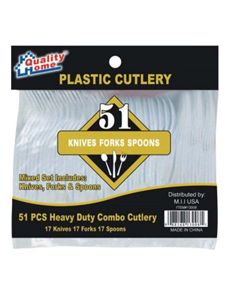 19351 - Plastic Cutlery ( Knife, Fork, Spoon ) - 24 Pack/51pcs - Box:  - Loc: E10