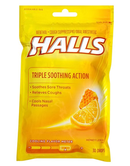 19362 - Halls Honey Lemon Bag - 30 Drops - Box:  - Loc: N1