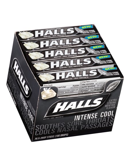 13522 - Halls Black Intense Cool ( Extra Strong ) USA - 20ct. (Case of 24) - Box:  - Loc: N1