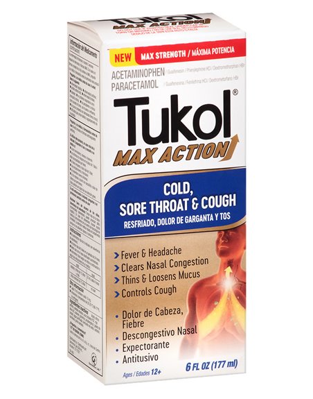 19562 - Tukol Max Action Cold, Sore Throat & Cough - 6 fl. oz. (Case of 12) - Box:  - Loc: L4