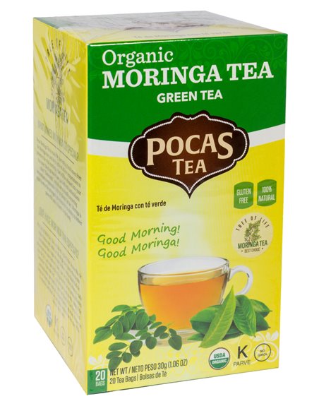 19697 - Pocas Organic Moringa Tea, Green Tea - 20ct. (Case Of 6) - Box:  - Loc: M1