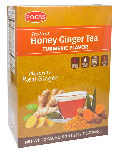 19698 - Pocas Honey Ginger Tea, Turmeric Flavor - 18gr/20ct. (Case Of 24) - Box:  - Loc: R4
