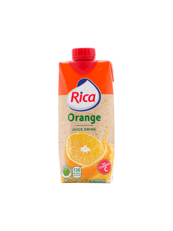 19766 - Rica Juice Orange - 17 fl. oz. 1/2 litro (Pack of 18) - Box:  - Loc: F3