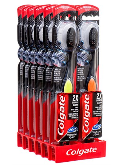 20894 - Colgate Toothbrush Medium Charcoal Black 360 - (Pack of 12) - Box:  - Loc: K8