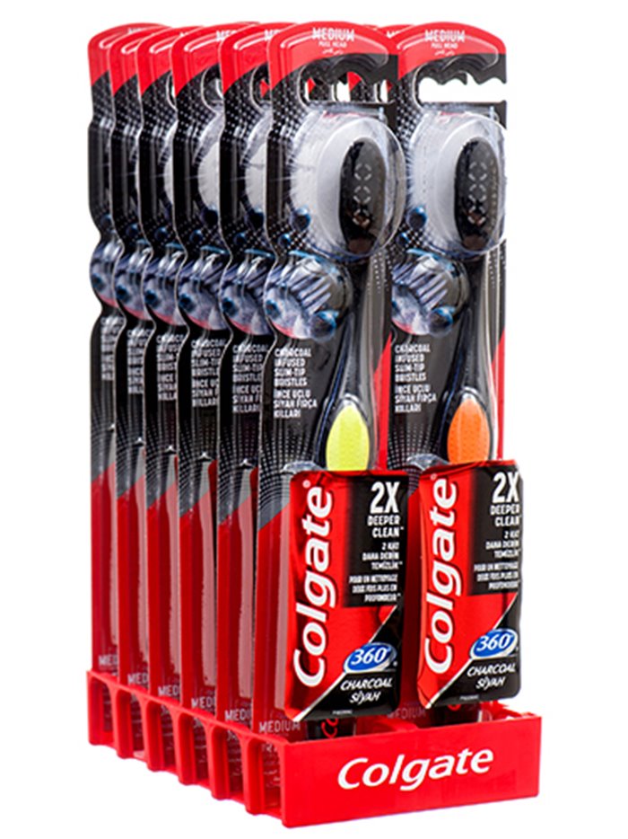 20894 - Colgate Toothbrush Medium Charcoal Black 360 - (Pack of 12) - Box:  - Loc: K8