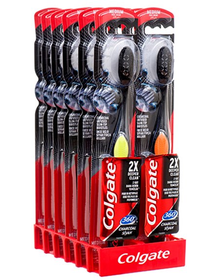20894 - Colgate Toothbrush Medium Charcoal Black 360 - (Pack of 12) - Box:  - Loc: K8