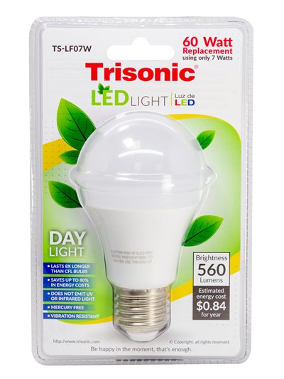 21016 - Trisonic Led Light Day 60W, 560 Lumens - ( TS-LF07W ). (Case of 24) - Box:  - Loc: I10