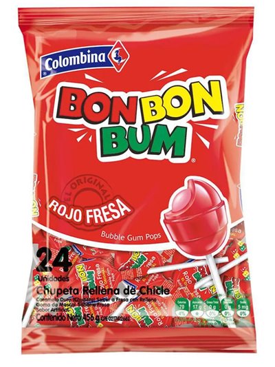 21223 - Colombina Bon Bon Bum Strawberry - 24 Count - Box:  - Loc: L1