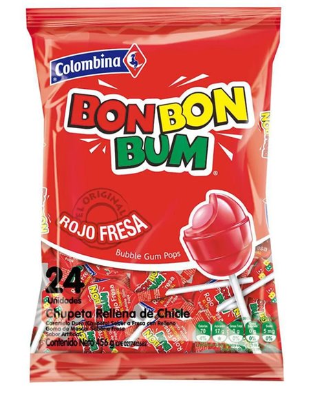 21223 - Colombina Bon Bon Bum Strawberry - 24 Count - Box:  - Loc: L1