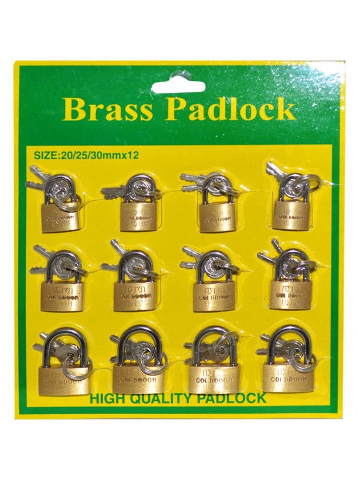 21384 - Brass Padlock 20/25/30mm - 12ct - Box:  - Loc: I4