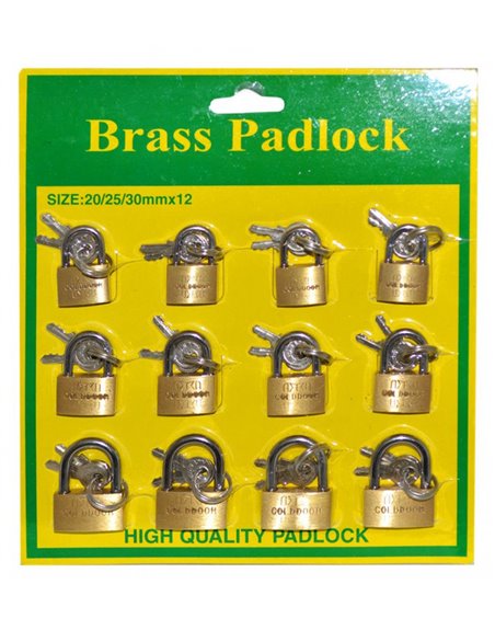 21384 - Brass Padlock 20/25/30mm - 12ct - Box:  - Loc: I4