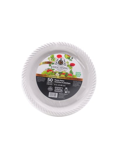 22827 - Ideal Plastic Plates 9'' - 50 Count (12 Pack) - Box:  - Loc: D11