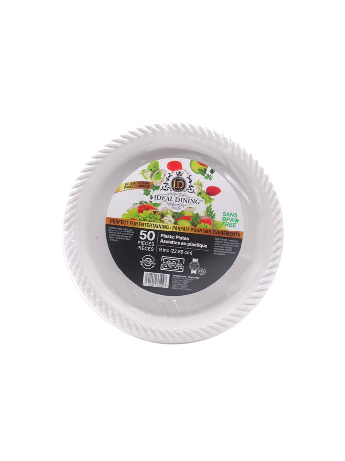22827 - Ideal Plastic Plates 9'' - 50 Count (12 Pack) - Box:  - Loc: D11