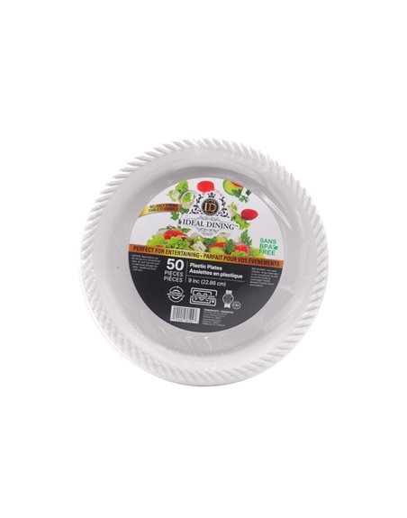 22827 - Ideal Plastic Plates 9'' - 50 Count (12 Pack) - Box:  - Loc: D11