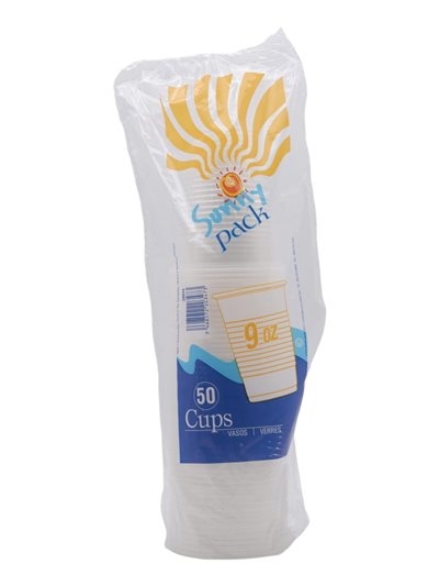 23519 - Sunny Pack  Plastic Cups - 9 oz. ( 20 Pack/50's ) - Box:  - Loc: D9