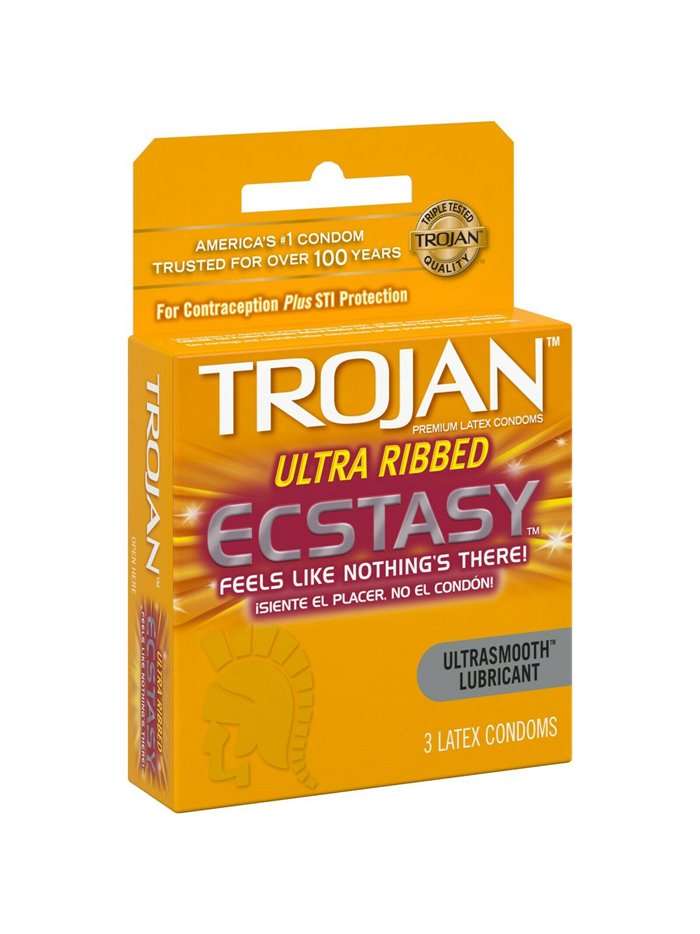 24119 - Trojan Ultra Ribbed, Ecstasy ( Yellow ) - 6 Pack/3ct - Box:  - Loc: K11