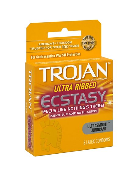 24119 - Trojan Ultra Ribbed, Ecstasy ( Yellow ) - 6 Pack/3ct - Box:  - Loc: K11