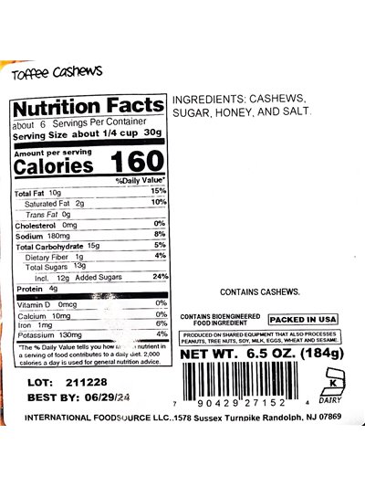 25507 - Soho Toffee Cashews  - 6.5oz. - Box:  - Loc: Q1