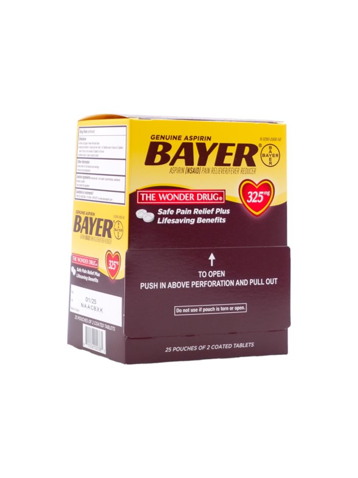 25852 - Bayer Aspirin 325mg - 25/2's - Box:  - Loc: K4
