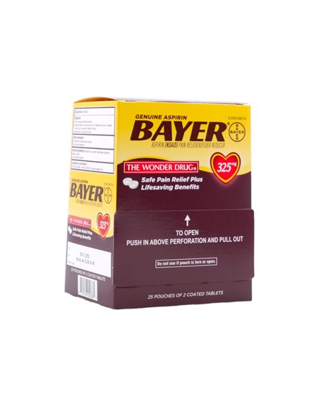 25852 - Bayer Aspirin 325mg - 25/2's - Box:  - Loc: K4