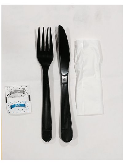 25908 - Plastic Cutlery ( Fork, Knife, Napkin,Salt, Pepper,  ) - 250 Packs Black - Box:  - Loc: A8