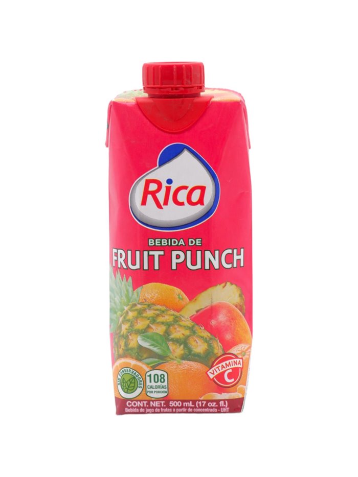 26021 - Rica Juice Fruit Punch - 17 fl. oz. 1/2 litro (Pack of 18) - Box:  - Loc: F5