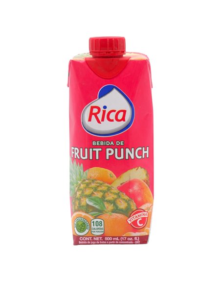 26021 - Rica Juice Fruit Punch - 17 fl. oz. 1/2 litro (Pack of 18) - Box:  - Loc: F5