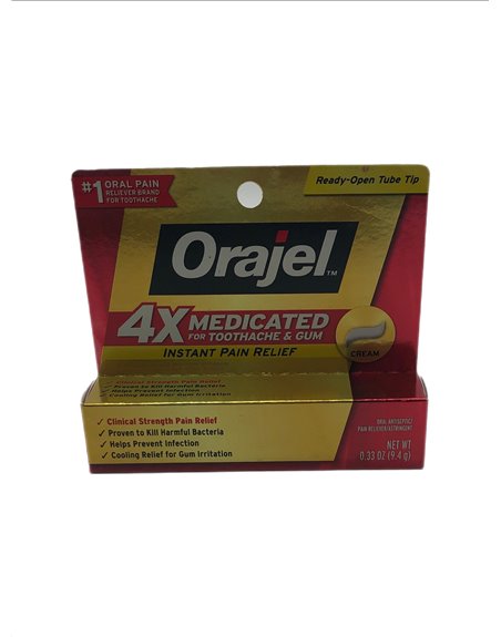 27383 - Orajel Maximum 4X Toothache & Gum Medicated, Cream - 0.33 oz. - Box:  - Loc: F1