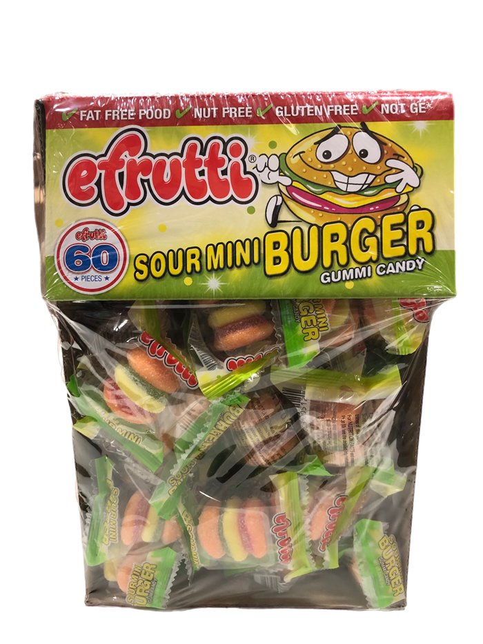 117 - Efrutti Sour Mini Burger - 60 Count. (Case of 8) - Box:  - Loc: L11