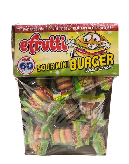 117 - Efrutti Sour Mini Burger - 60 Count. (Case of 8) - Box:  - Loc: L11