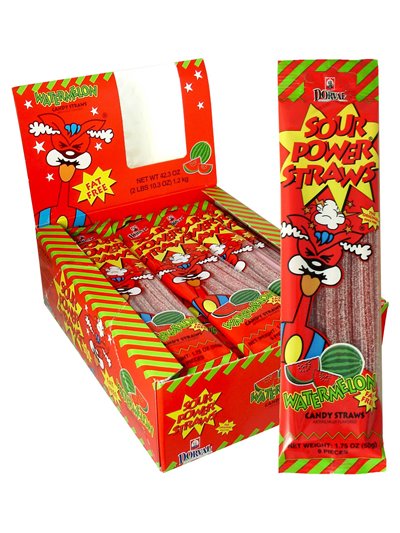852 - Sour Power Straws Watermelon - 24ct - Box:  - Loc: L12