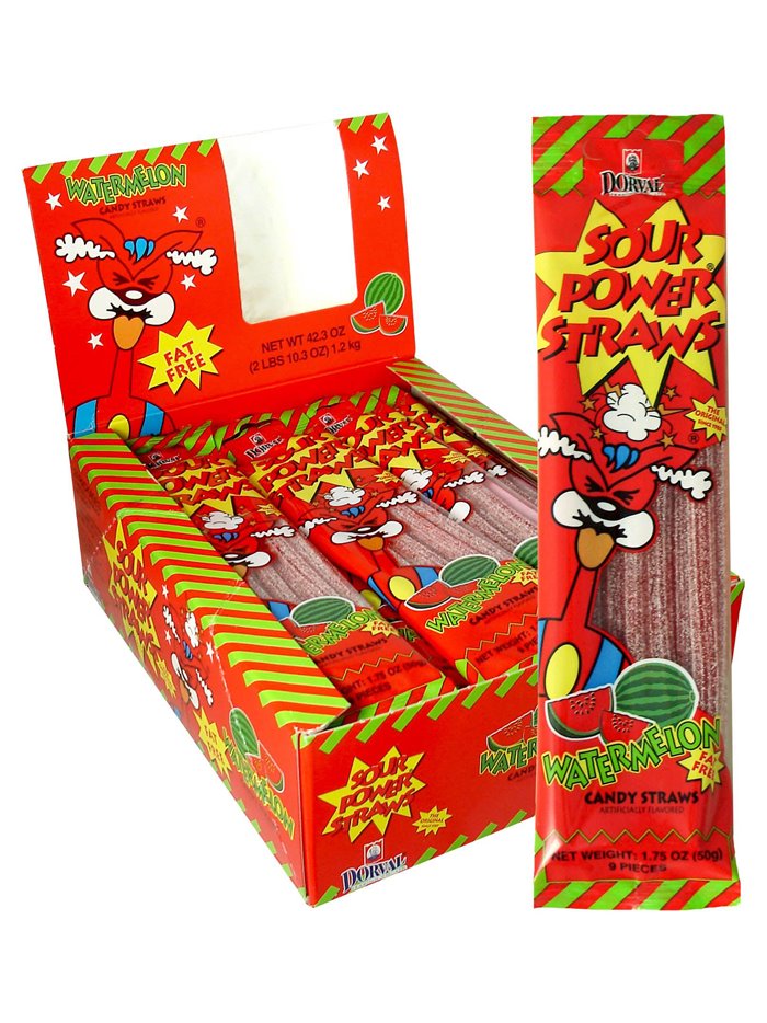 852 - Sour Power Straws Watermelon - 24ct - Box:  - Loc: L12
