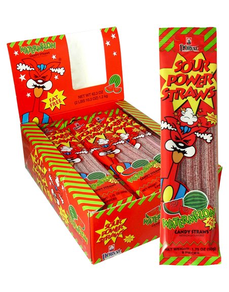 852 - Sour Power Straws Watermelon - 24ct - Box:  - Loc: L12