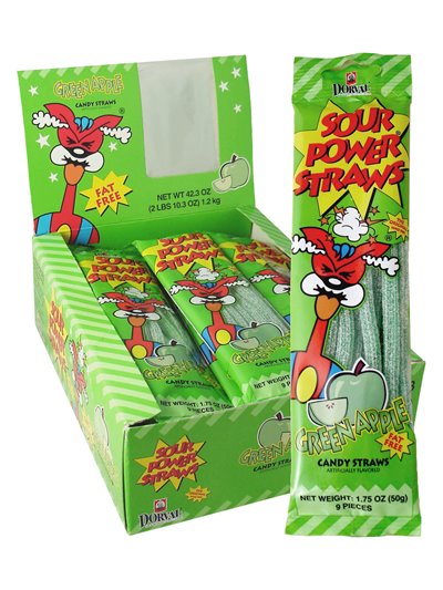 854 - Sour Power Straws Green Apple - 24ct - Box:  - Loc: L12