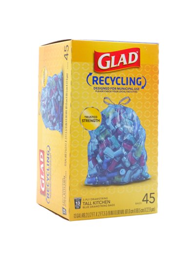 28937 - Glad Recycling Tall Kitchen  ( Blue ), 13 Gal - 45 Bags (Case of 6).22336 - Box:  - Loc: A4