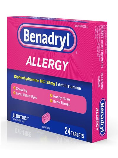 4984 - Benadryl Allergy 25mg - 24 Tablets - Box:  - Loc: K0