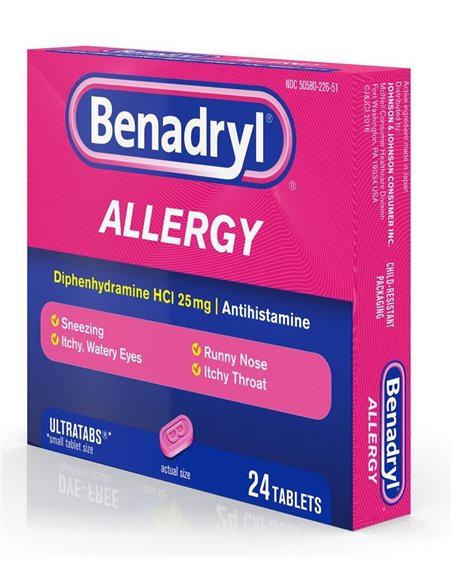 4984 - Benadryl Allergy 25mg - 24 Tablets - Box:  - Loc: K0