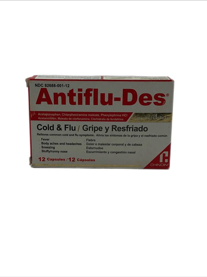 27695 - Antiflu-Des Cold & Flu 12 Caps - Box:  - Loc: K2