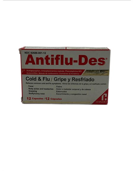 27695 - Antiflu-Des Cold & Flu 12 Caps - Box:  - Loc: K2