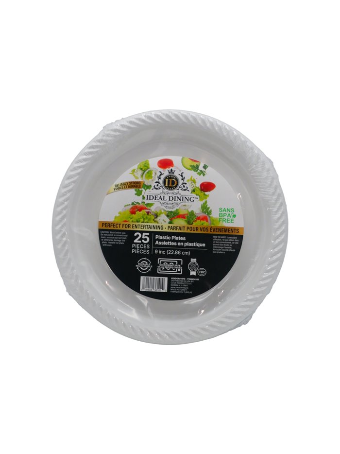 27984 - Ideal Dining Plastic Plates 9'' - 25 Count (24 Pack) - Box:  - Loc: E11