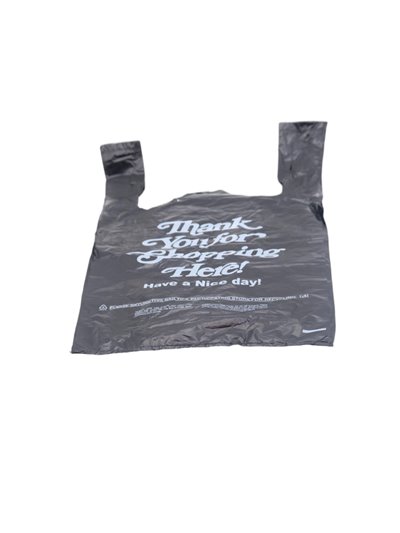 29572 - 1/6 Shopping Bags Thank You - 25MIC (Black) 400ct - Box:  - Loc: N6