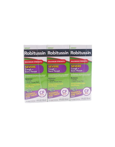 28034 - Robitussin Adult Severe Cough + Sore Thorat - 4 fl. oz. - Box:  - Loc: K3