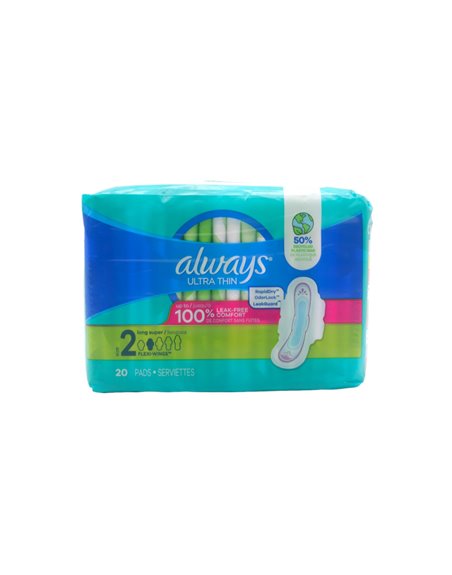 28073 - Always Ultra Thin Long Super Flexi - Wings, Unscented Size 2 - 12 x 20's 03363 - Box:  - Loc: D6