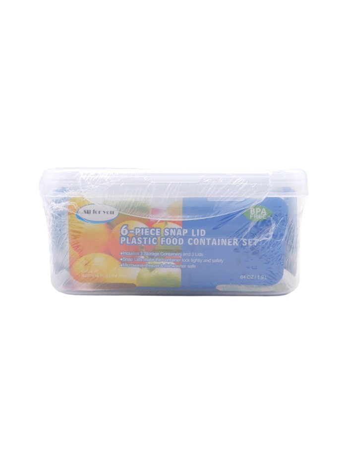 29813 - All for You, Plastic Food Container Snap Lid BPA Free - 6ct. (64oz/2.9oz/12oz) - Box:  - Loc: 32F
