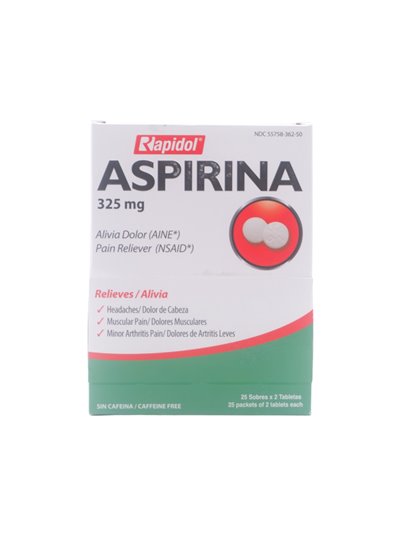 29864 - Rapidol Aspirina 325mg - 25/2pk - Box:  - Loc: 